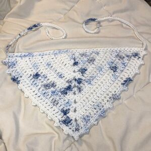 White with Blue Sparkle Crochet Bandanna ✨Handmade✨
